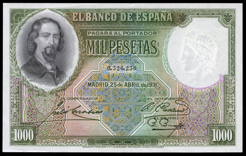 1000 pesetas. 1931. Madrid. (Ed-362). April 25, Jose Zorrilla. Without serie. Sl...