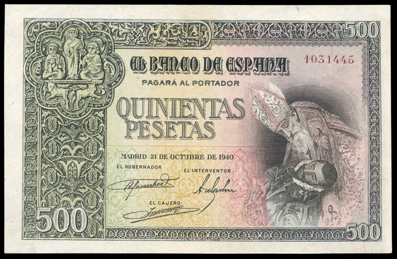 500 pesetas. 1940. Madrid. (Ed-444). October 21, The Burial of the Count of Orga...