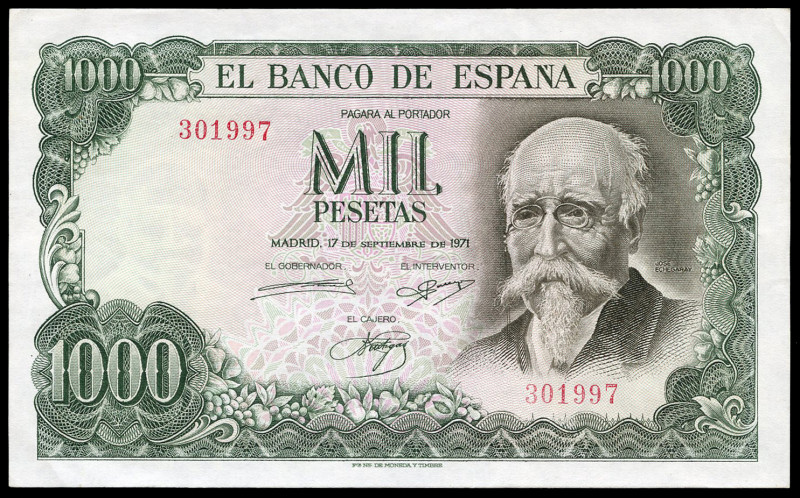 1000 pesetas. 1971. Madrid. (Ed-474). September 17, José Echagaray. Without seri...