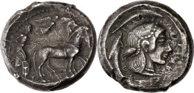 GRÈCE ANTIQUE - GREEK
Sicile, Syracuse, Gélon (484-478 av. J.-C.). Tétradrachme ND (c.480 av. J.-C.), Syracuse.
Boehringer XI, 257 - SNG ANS 88 - Pozz...