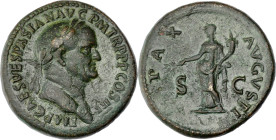 EMPIRE ROMAIN - ROMAN
Vespasien (69-79). Sesterce 71, Rome.
RIC.243 ; Bronze - 25,36 g - 34 mm - 6 h
De beaux reliefs, avec une agréable patine verte ...