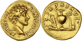 EMPIRE ROMAIN - ROMAN
Marc Aurèle (161-180). Aureus ND (140-144), Rome.
Calicó 1883 - RIC.424a ; Or - 7,30 g - 20 mm - 12 h
Avec son étiquette de la c...