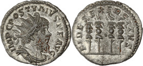 EMPIRE ROMAIN - ROMAN
Postume (260-269). Antoninien ND (266-267), Trèves.
RIC.V.4/289 - RIC.303 - Cunetio 2432 ; Billon - 3,25 g - 19,5 mm - 12 h
Avec...
