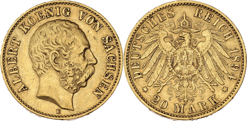 ALLEMAGNE - GERMANY
Saxe, Albert (1873-1902). 20 mark 1894, E, Muldenhutten.
Fr....