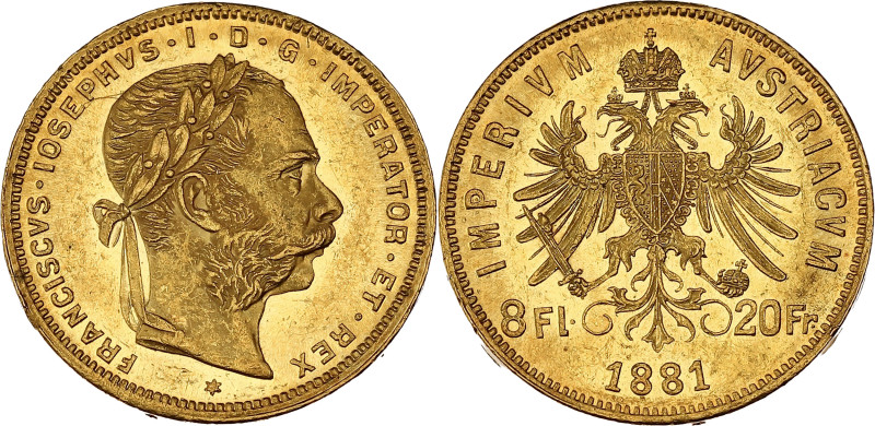 AUTRICHE - AUSTRIA
François-Joseph Ier (1848-1916). 8 florins/20 francs 1881, Vi...