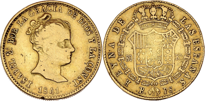 ESPAGNE - SPAIN
Isabelle II (1833-1868). 80 réales 1841, B, Barcelone.
Fr.324 ; ...