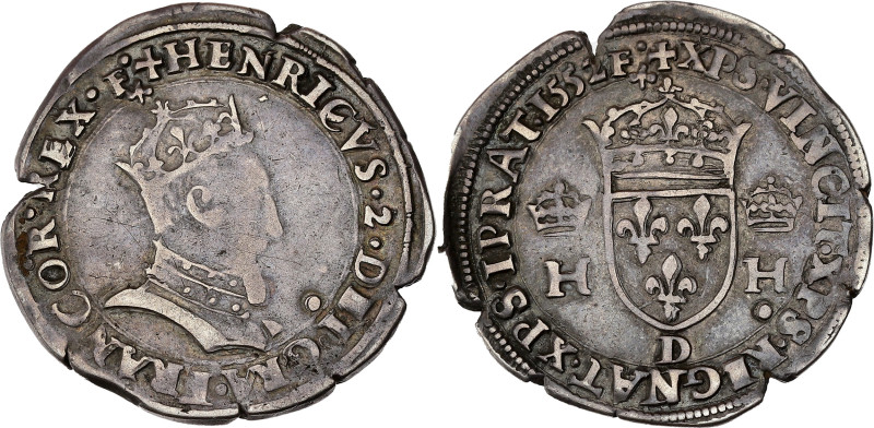 FRANCE / CAPÉTIENS - FRANCE / ROYAL
Henri II (1547-1559). Demi-teston à la tête ...