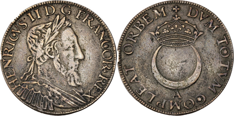 FRANCE / CAPÉTIENS - FRANCE / ROYAL
Henri II (1547-1559). Demi-teston au croissa...