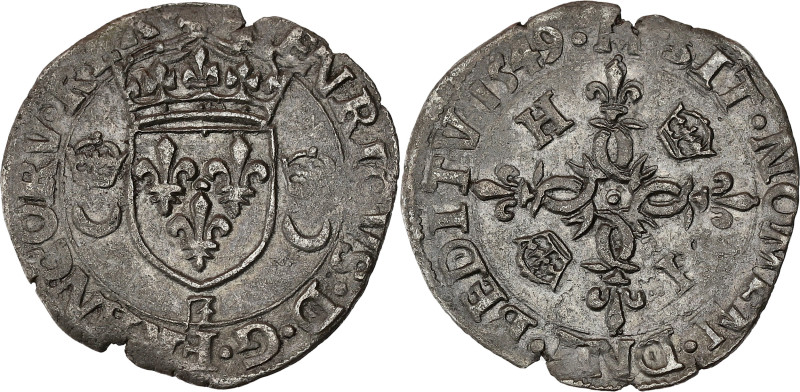 FRANCE / CAPÉTIENS - FRANCE / ROYAL
Henri II (1547-1559). Douzain aux croissants...