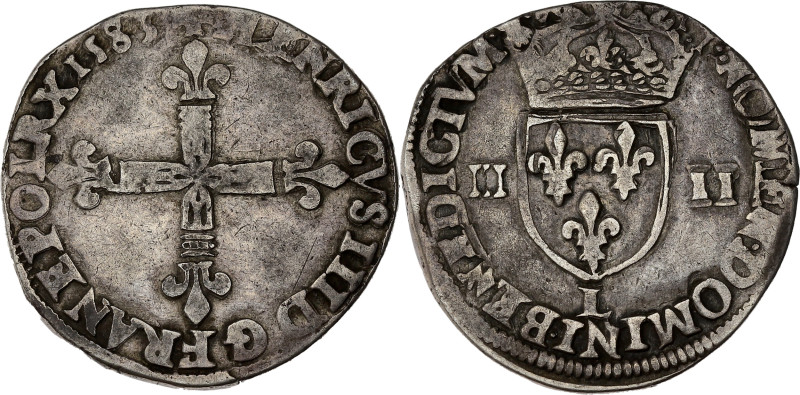 FRANCE / CAPÉTIENS - FRANCE / ROYAL
Henri III (1574-1589). Quart d’écu 1583, L, ...