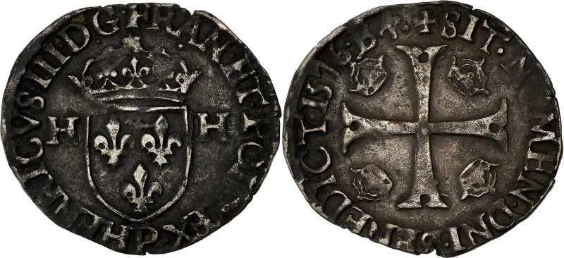 FRANCE / CAPÉTIENS - FRANCE / ROYAL
Henri III (1574-1589). Douzain aux 2 H, 1er ...