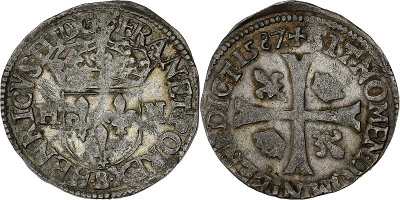 FRANCE / CAPÉTIENS - FRANCE / ROYAL
Henri III (1574-1589). Douzain aux 2 H, 3e t...