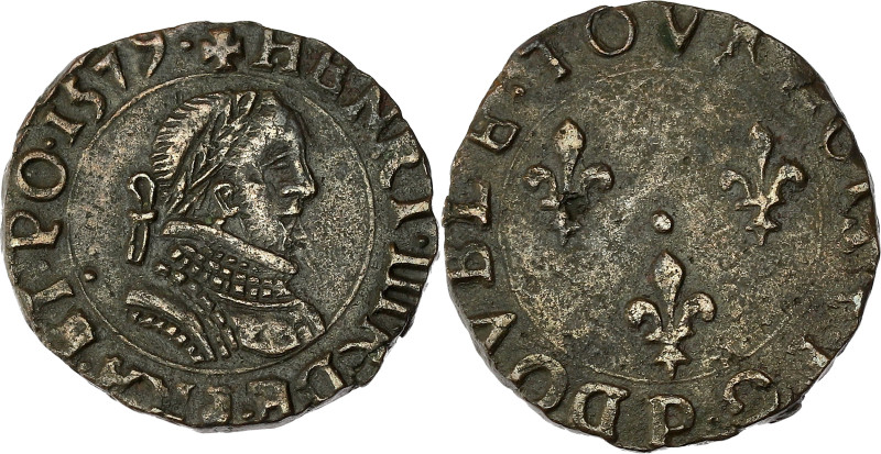 FRANCE / CAPÉTIENS - FRANCE / ROYAL
Henri III (1574-1589). Double tournois, bust...