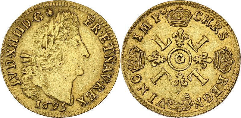 FRANCE / CAPÉTIENS - FRANCE / ROYAL
Louis XIV (1643-1715). Louis d’or aux quatre...