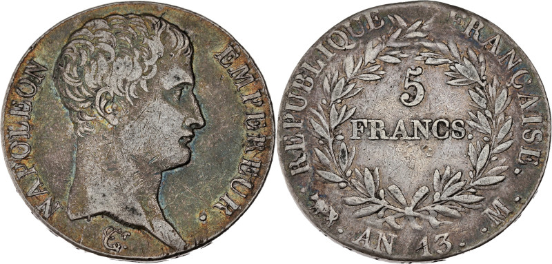 FRANCE
Premier Empire / Napoléon Ier (1804-1814). 5 francs tête nue, calendrier ...