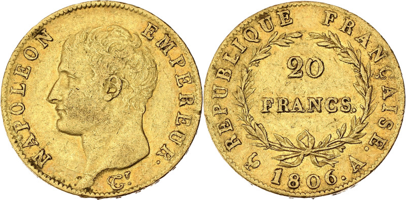 FRANCE
Premier Empire / Napoléon Ier (1804-1814). 20 francs tête nue, calendrier...