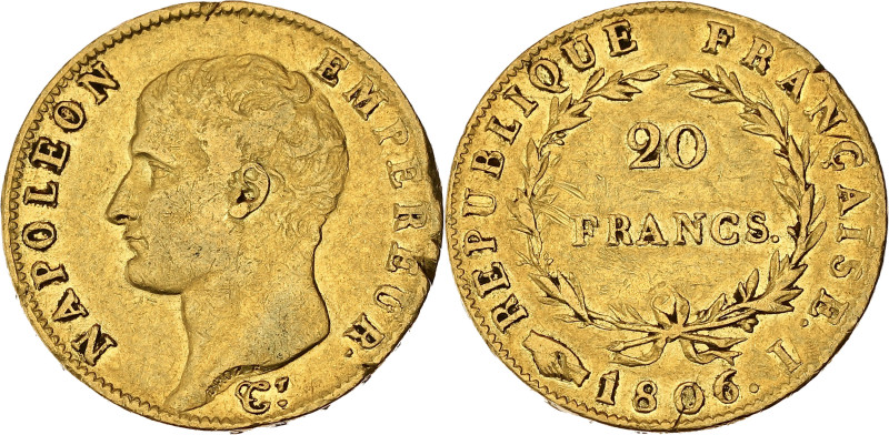 FRANCE
Premier Empire / Napoléon Ier (1804-1814). 20 francs tête nue, calendrier...