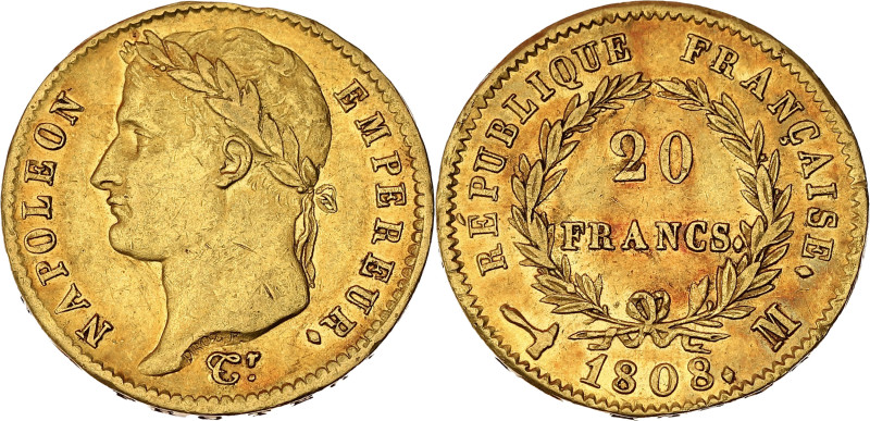 FRANCE
Premier Empire / Napoléon Ier (1804-1814). 20 francs République 1808, M, ...