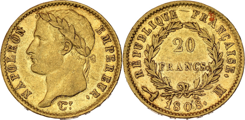 FRANCE
Premier Empire / Napoléon Ier (1804-1814). 20 francs République 1808, M, ...