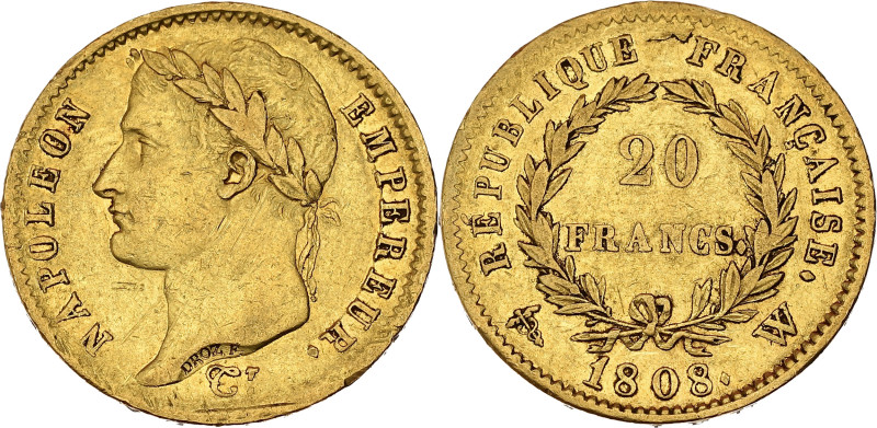 FRANCE
Premier Empire / Napoléon Ier (1804-1814). 20 francs République 1808, W, ...