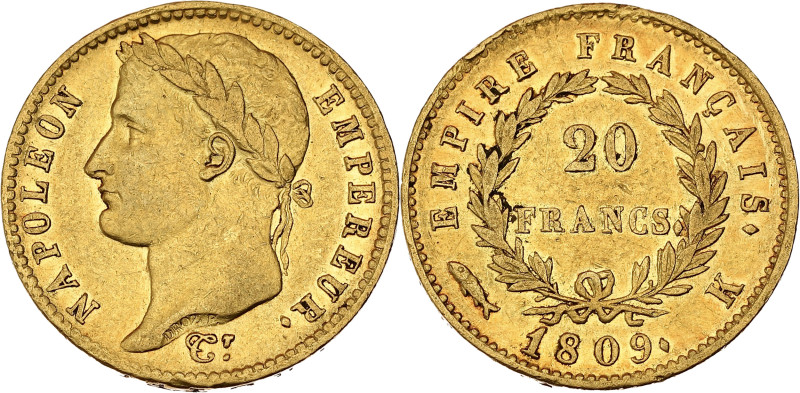 FRANCE
Premier Empire / Napoléon Ier (1804-1814). 20 francs Empire 1809, K, Bord...