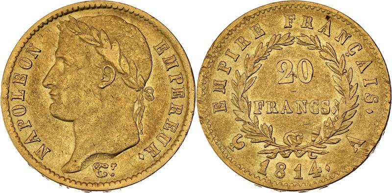 FRANCE
Premier Empire / Napoléon Ier (1804-1814). 20 francs Empire 1814, A, Pari...