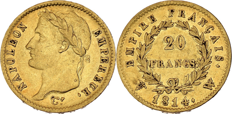 FRANCE
Premier Empire / Napoléon Ier (1804-1814). 20 francs Empire 1814, W, Lill...