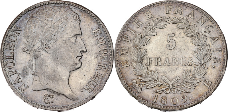 FRANCE
Premier Empire / Napoléon Ier (1804-1814). 5 francs Empire 1809, B, Rouen...