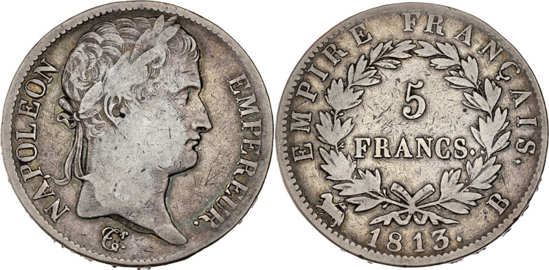 FRANCE
Premier Empire / Napoléon Ier (1804-1814). 5 francs Empire 1813, B, Rouen...