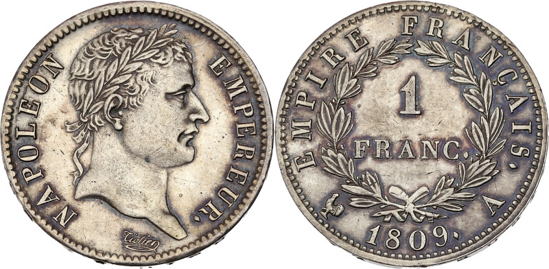 FRANCE
Premier Empire / Napoléon Ier (1804-1814). 1 franc Empire 1809, A, Paris....