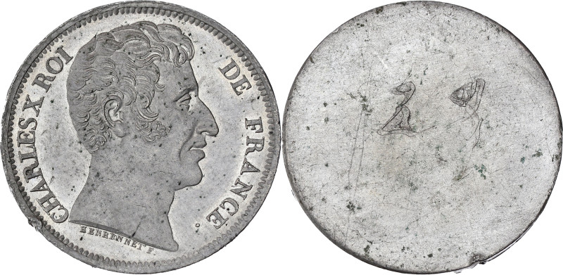 FRANCE
Charles X (1824-1830). Épreuve uniface d’avers de 40 Francs par Henrionne...