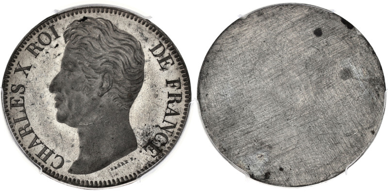 FRANCE
Charles X (1824-1830). Essai uniface d’avers de 5 francs, concours de Bar...