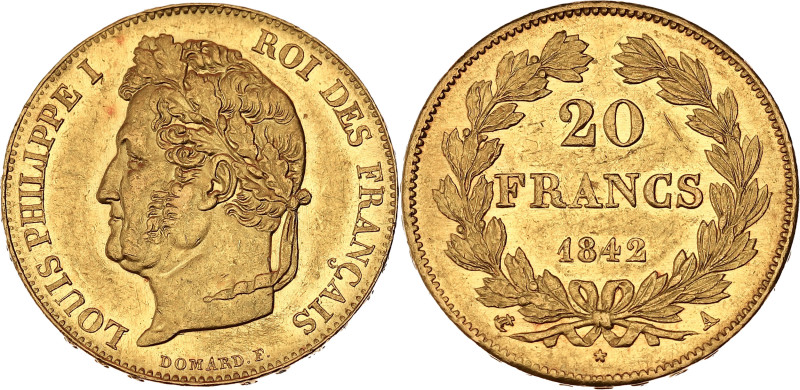 FRANCE
Louis-Philippe Ier (1830-1848). 20 francs tête laurée 1842, A, Paris.
G.1...