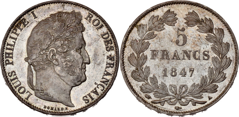 FRANCE
Louis-Philippe Ier (1830-1848). 5 francs, IIIe type Domard 1847, A, Paris...