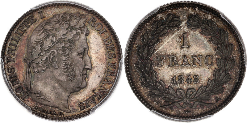 FRANCE
Louis-Philippe Ier (1830-1848). 1 franc tête laurée 1848, A, Paris.
G.453...