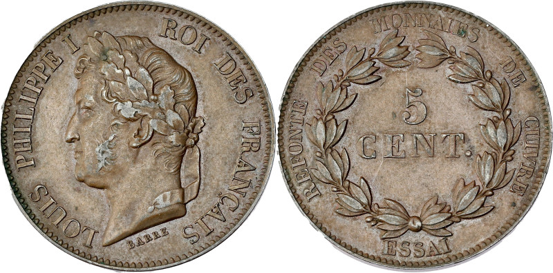 FRANCE
Louis-Philippe Ier (1830-1848). Essai au module de 5 centimes, refonte de...