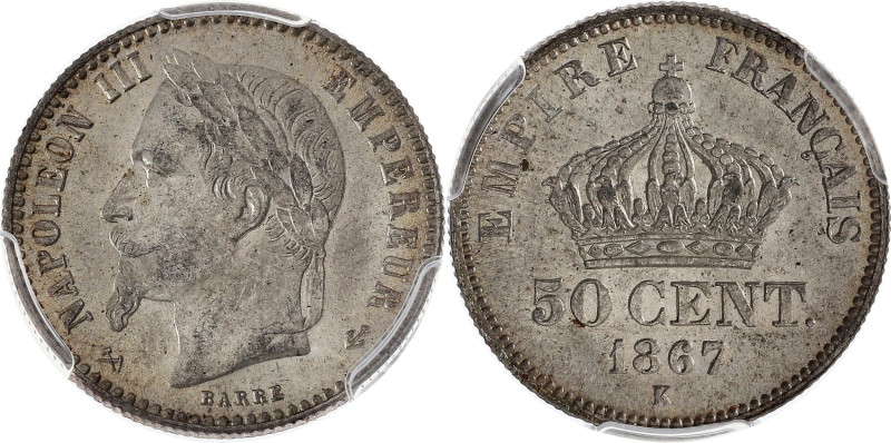 FRANCE
Second Empire / Napoléon III (1852-1870). 50 centimes tête laurée 1867, K...