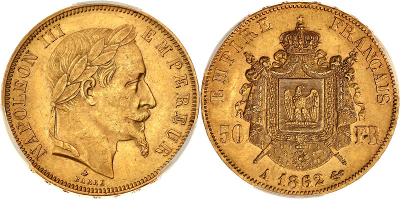 FRANCE
Second Empire / Napoléon III (1852-1870). 50 francs tête laurée 1862, A, ...