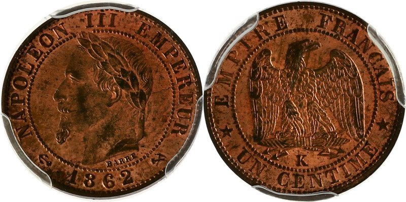 FRANCE
Second Empire / Napoléon III (1852-1870). Un centime, tête laurée 1862, K...