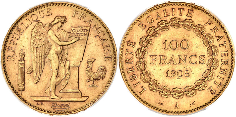 FRANCE
IIIe République (1870-1940). 100 francs Génie 1908, A, Paris.
G.1137a - F...