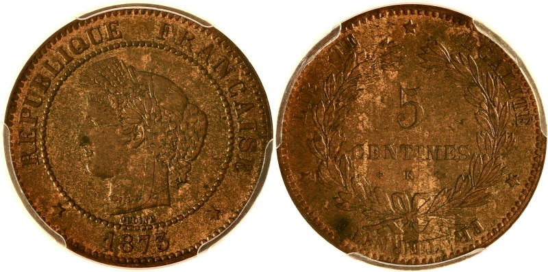 FRANCE
IIIe République (1870-1940). 5 centimes Cérès 1873, K, Bordeaux.
G.157a -...