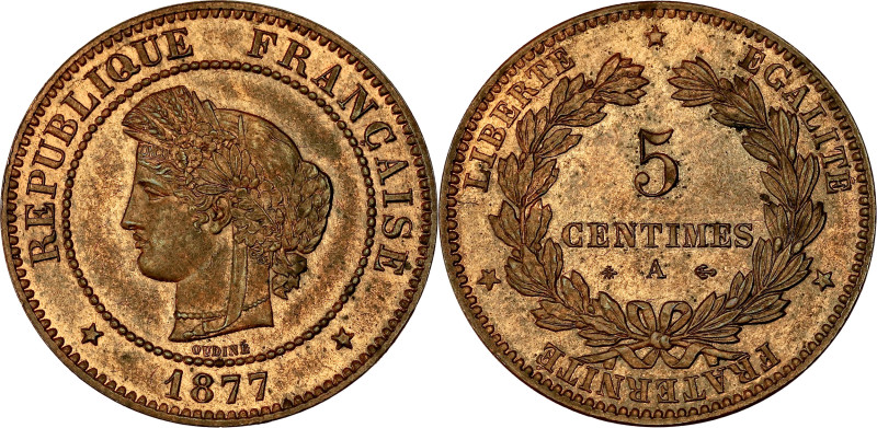 FRANCE
IIIe République (1870-1940). 5 centimes, Cérès 1877, A, Paris.
G.157 - F....