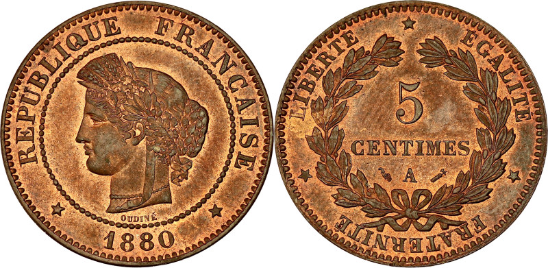 FRANCE
IIIe République (1870-1940). 5 centimes, Cérès 1880, A, Paris.
G.157 - F....