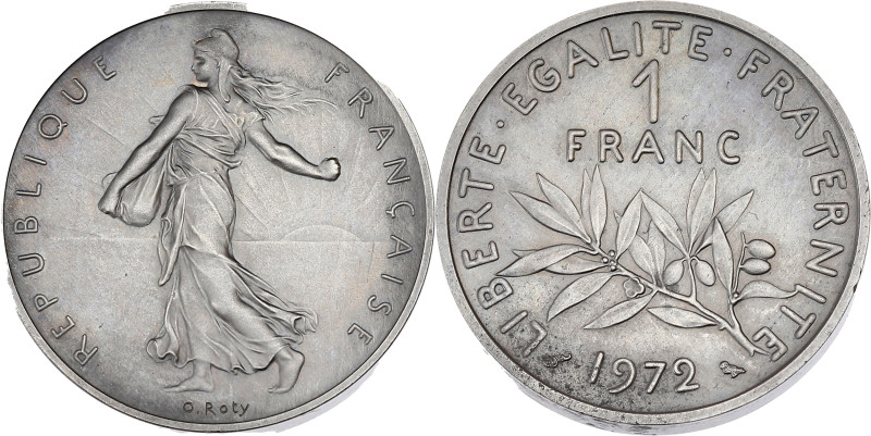 FRANCE
Ve République (1958 à nos jours). Piéfort de 1 franc Semeuse 1972, Pessac...