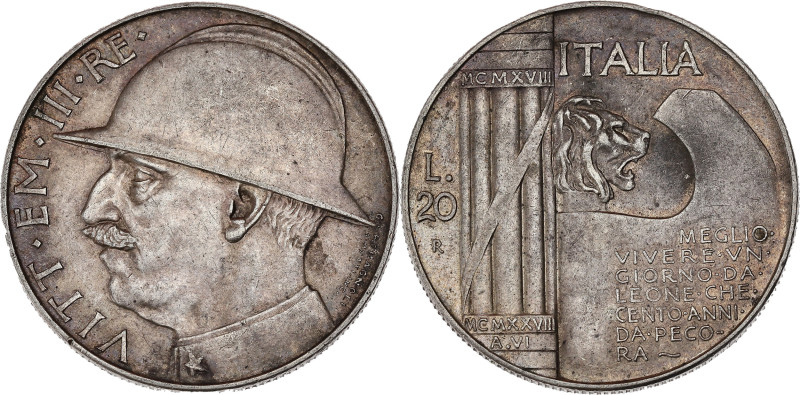 ITALIE - ITALY
Victor-Emmanuel III (1900-1946). 20 lire à la tête casquée MCMXXV...