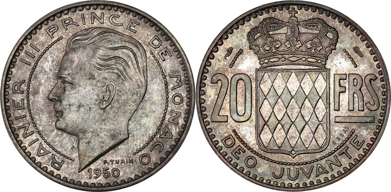 MONACO
Rainier III (1949-2005). Essai de 20 francs en argent 1950, Paris.
G.MC14...