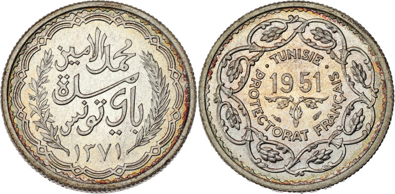 TUNISIE - TUNISIA
Mohamed Lamine, Bey (1943-1957). Module de 10 francs 1951, Par...