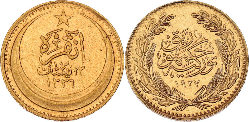 TURQUIE - TURKEY
République (1923- à nos jours). 25 kurush AH 1336 - 1927.
Fr.19...