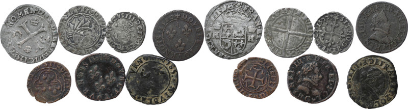 LOT
France. Lot de 7 monnaies royales Divers et 1577-1588.
Argent et cuivre - 23...