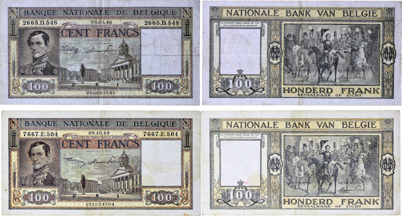 BELGIQUE - BELGIUM
Lot (2) - 100 francs 1946/1949.
P.126.
Lot (2) - 100 francs a...